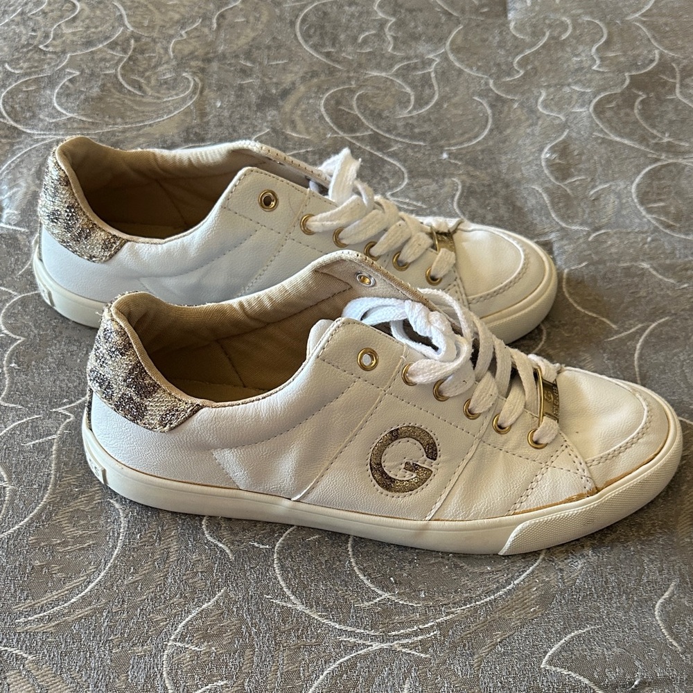 G by Guess White and Gold Women's Sneakers